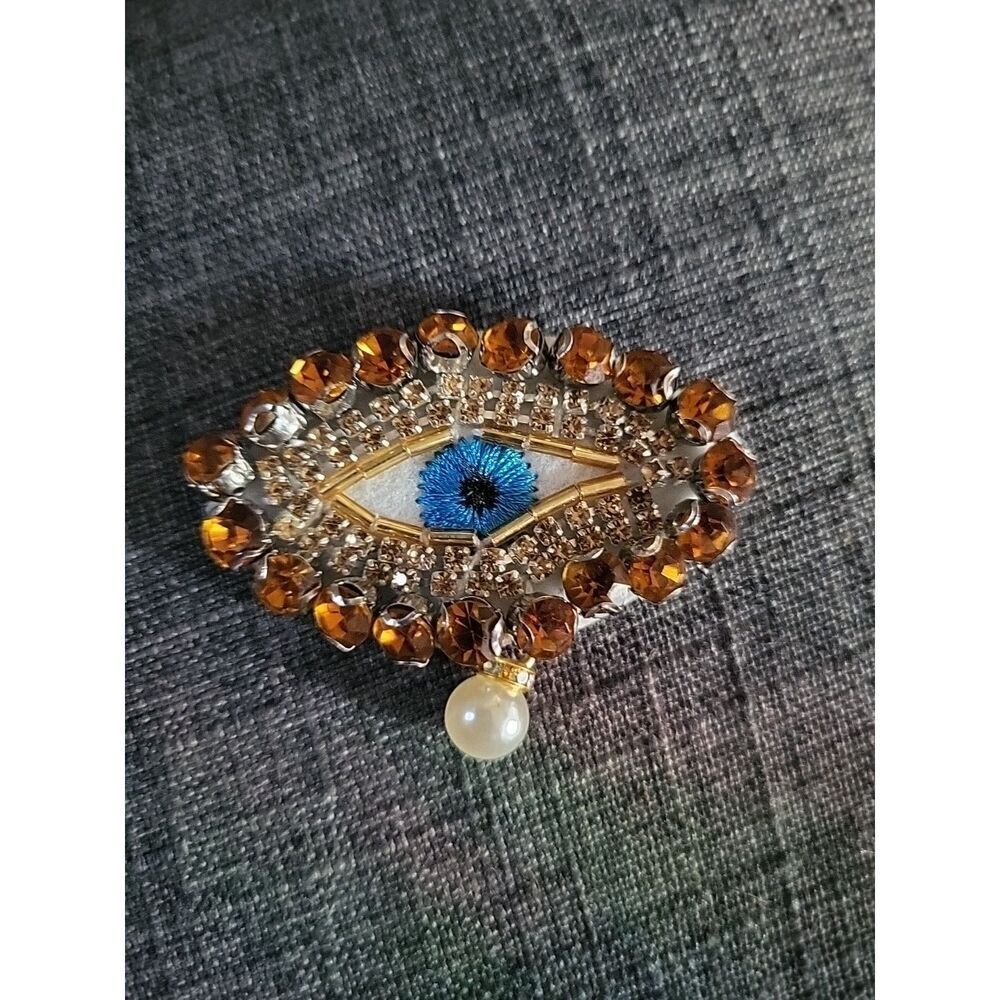 Beaded Rhinestone Eyeball Applique 2"x 1.5" Sew On